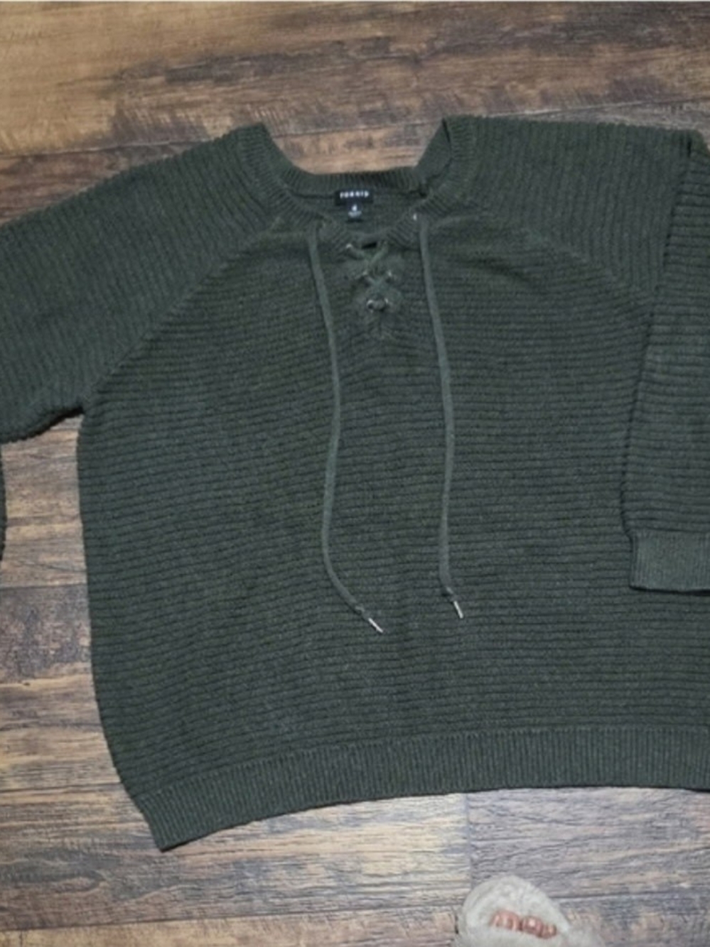 torrid Olive Green Lace-Up Ribbed Crewneck Sweater